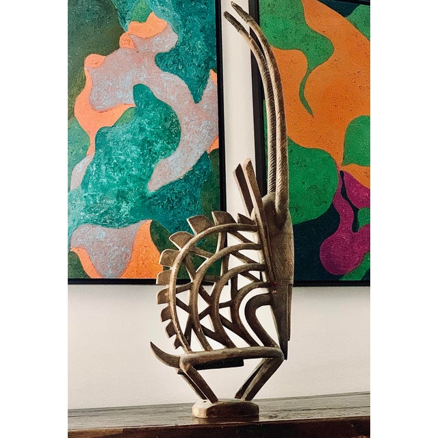 African ‘Ci Wara’ Male Antelope Wood Carved Ceremonial, Tribal Art Headdress of the Bamana Peoples of Mali. “Ci wara”...