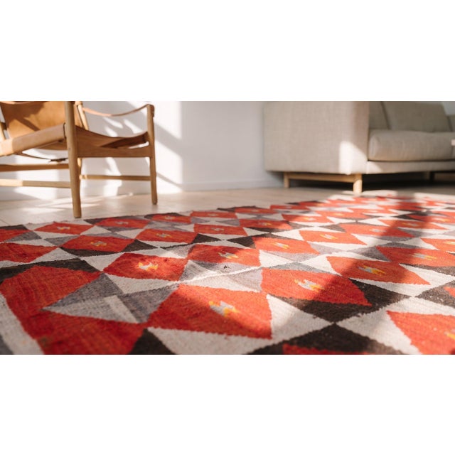 Textile Astounding Red Ground Color Lozengoid Medallion Antique Navajo Transitional Period-Beeldlei Rug For Sale - Image 7 of 8