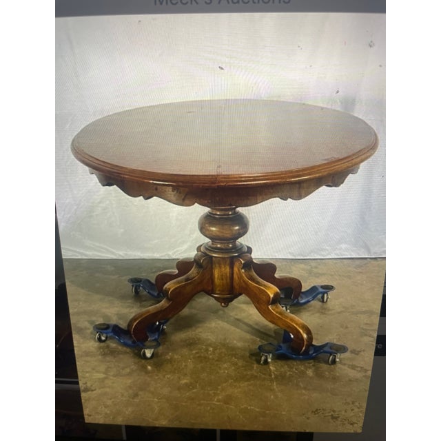 Victorian 1880's Antique Figured Walnut Pedestal Table For Sale - Image 3 of 4