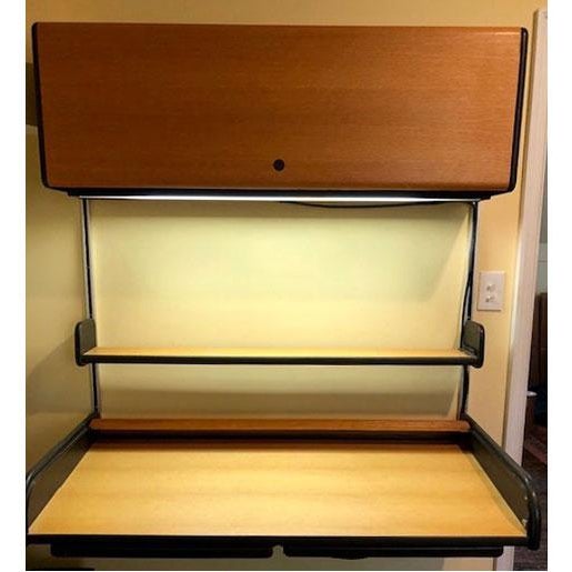 Wood George Nelson ‘Action’ Roll-Top Desk Wall Unit + Separate Rolling File Drawer Cabinet For Sale - Image 7 of 10