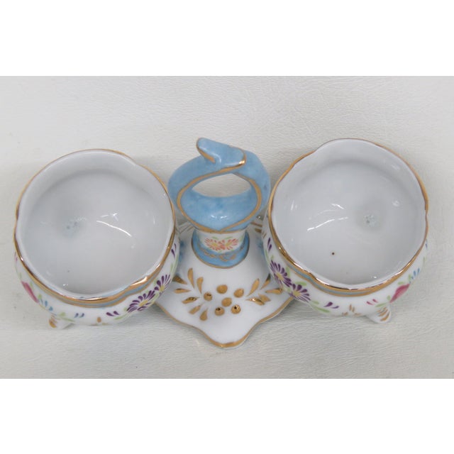 Ceramic Limoges China Double Open Salt Cellar With Handle Vintage Hand Painted 4696b For Sale - Image 7 of 15