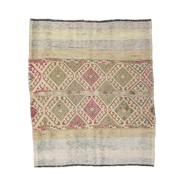 Textile Vintage Turkish Kilim Rug- 4′7″ × 5′3″ For Sale - Image 7 of 7