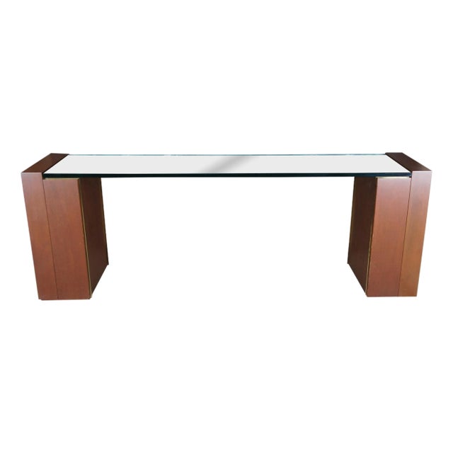 1980s Post Modern Mahogany & Polished Glass Console Hall Sofa Table Sideboard For Sale