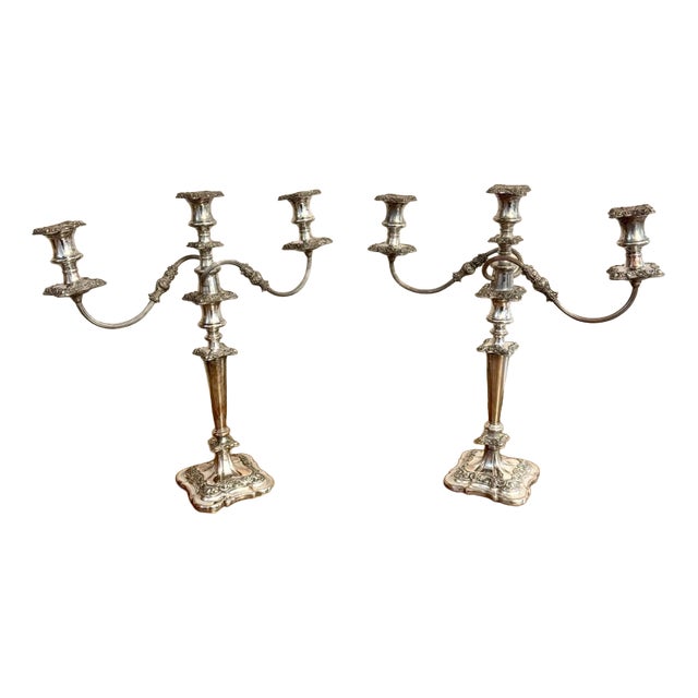 Antique Victorian Ornate Silver-Plated Candelabras, 1860, Set of 2 For Sale