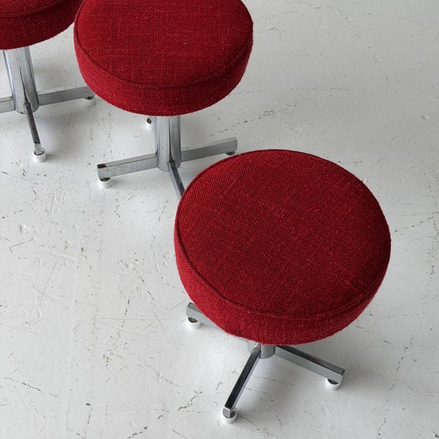 c. 1970s. Price is for the set. Contact us if you’d like to purchase a single item. Upholstered in red fabric with chrome...