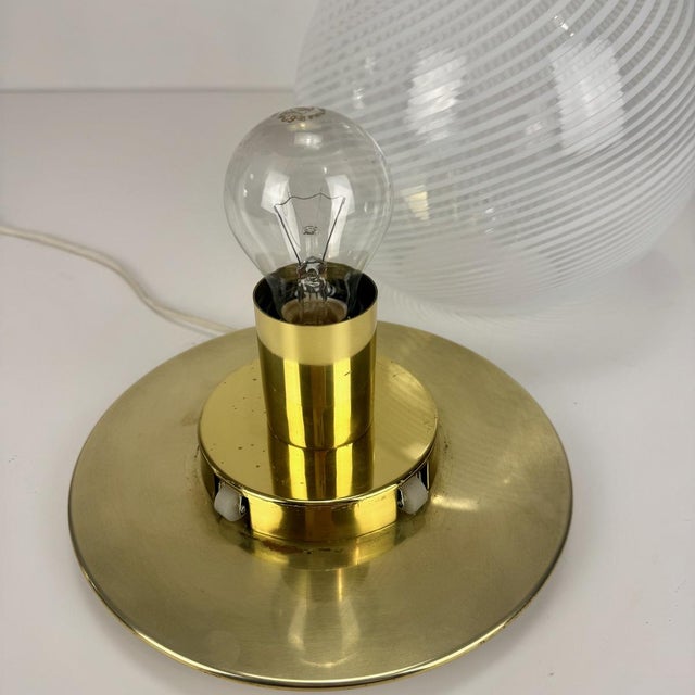Murano Glass Globe & Brass Table Lamp by Venini, 1970s For Sale - Image 6 of 7