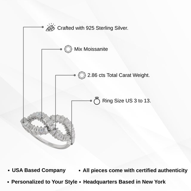 Contemporary 2.86 Ct Moissanite Infinity Ring in 925 Sterling Silver - Wedding Gift, Size 8 For Sale - Image 12 of 15