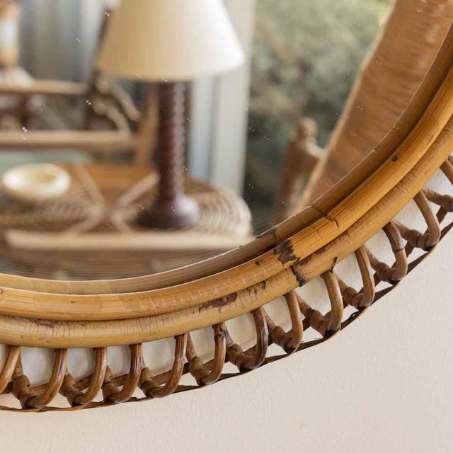 1960s Italian Circular Spiral Rattan Mirror For Sale - Image 9 of 9