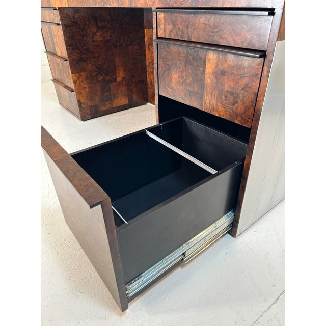 1970s Paul Evans Cityscape Executive Desk in Burl Walnut For Sale - Image 12 of 16