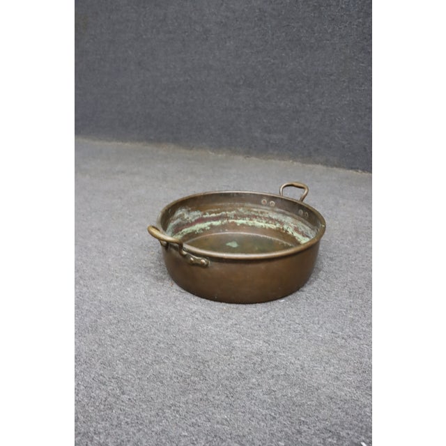 Rustic European Antique French Copper Jam Pan With Riveted Brass Handles For Sale - Image 3 of 10