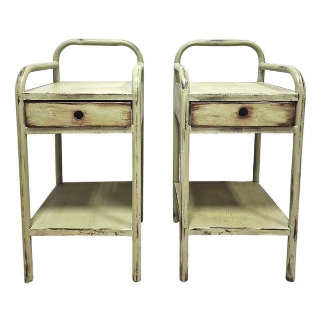 Vintage Green Metal Bedside Tables, 1950s, Set of 2 For Sale
