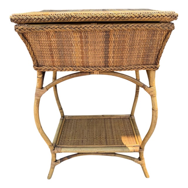 20th Century Boho Chic Rattan Table With Storage Compartment For Sale