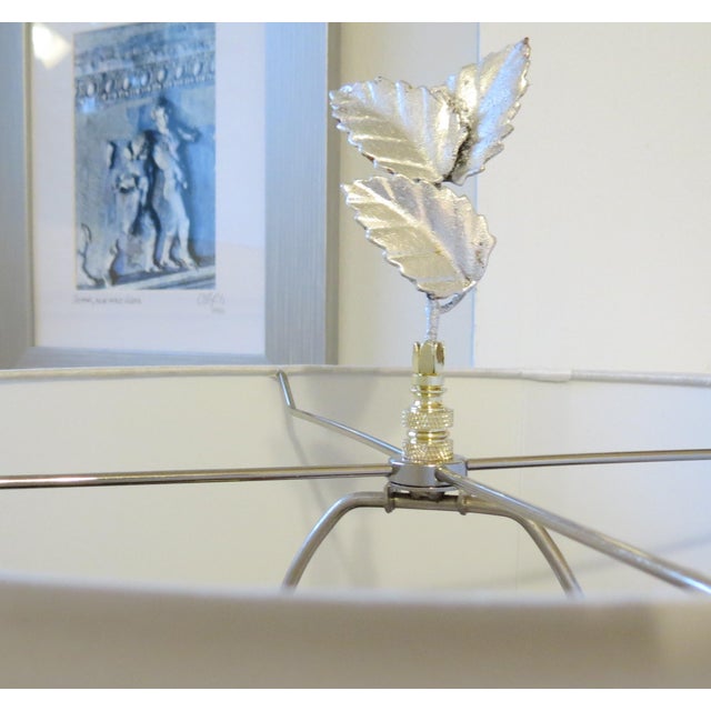 Mid-Century Modern Vintage Italian Tole Leaf Lamp Finials, Florentine Silver & Gold, Pair by C. Damien Fox For Sale - Image 3 of 4