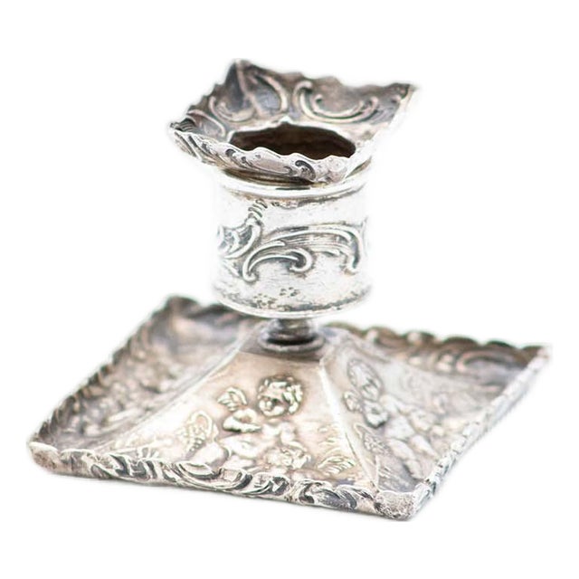Silver Candlestick with Square Base For Sale