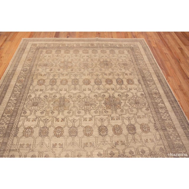 Turkish Nazmiyal Collection Neutral Cream Color Tribal Geometric Modern Turkish Oushak Design Rug For Sale - Image 3 of 8