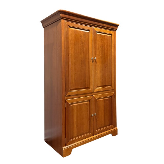 1990s 1990s Stanley Furniture Entertainment Armoire - 80" Tall Oak Media Cabinet With Sliding Doors, Built-in Outlets & Tv Cutout, Excellent Condition For Sale - Image 5 of 8
