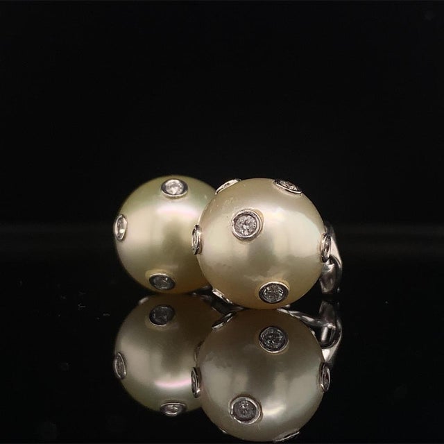 Diamond South Sea Pearl Earring 14 Karat Certified For Sale - Image 4 of 13