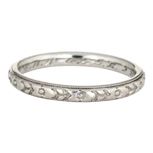 1920s Antique Deco Wedding Band 18 Karat White Gold Flower Pattern Vintage size 6.5