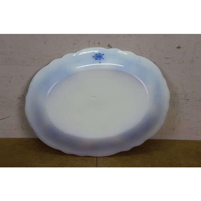 Antique w.h. Grindley Flow Blue Oval Porcelain Platter Tray Centerpiece England For Sale - Image 11 of 12