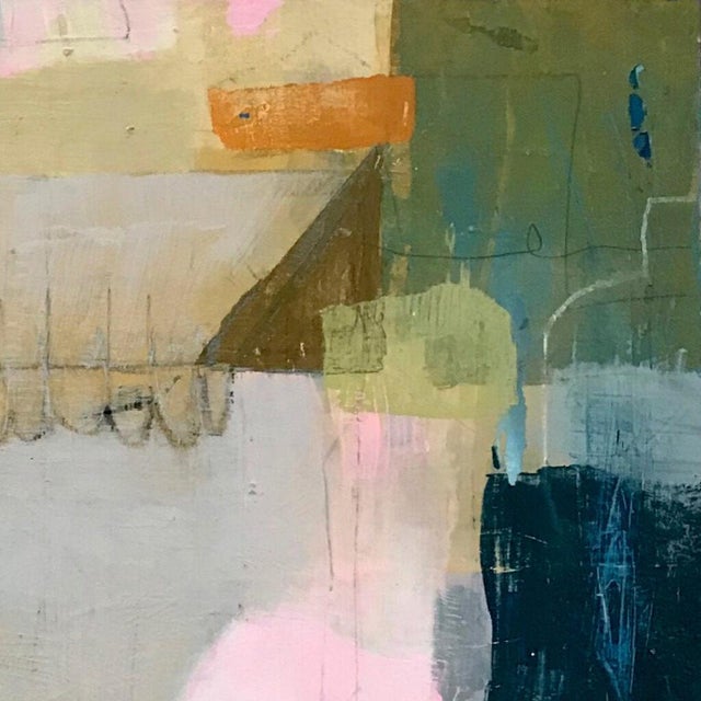 2020s Christiane Corcelle "Shades of Blue in Chefchaouen" Mixed Media on Cradled Board, Small Abstract Painting in Blue, Teal and Pink, 2021 For Sale - Image 5 of 8