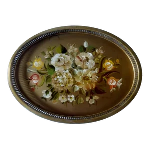 1930s Hand-Painted Mid-Century Oval Serving Tray by La Verne of Nashco Products Co. Of New York City