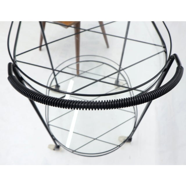 Mid 20th Century Oval Mid-Century Modern Black Lacquer Serving Bar Tea Cart For Sale - Image 5 of 13