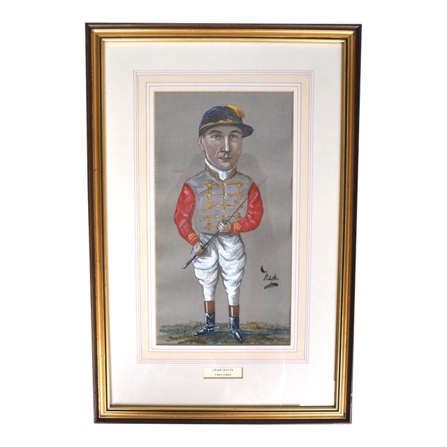 John Watts (1861-1902) Jockey Pastel Watercolour Caricature Portrait by Nap For Sale
