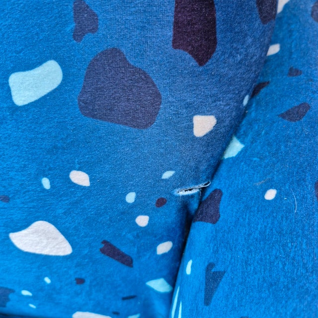 MCM Cerulean Blue Terrazzo Print Velvet Serpentine Sofa 108" Long For Sale - Image 11 of 12