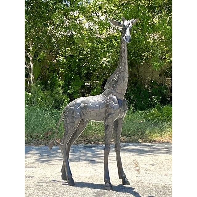 Hollywood Regency Vintage Boho Monumental Patinated Bronze Giraffe Sculpture For Sale - Image 3 of 11