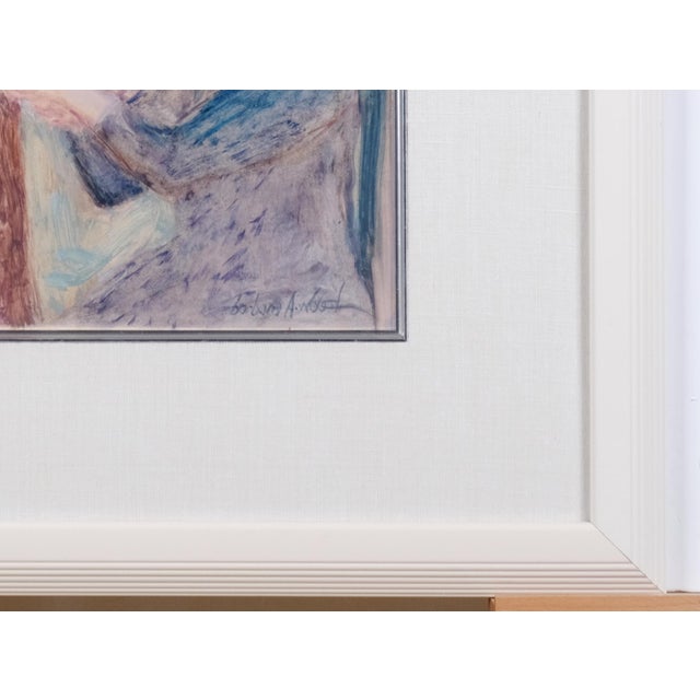 1960s Barbara A. Wood "Mother and Child" Unique One of a Kind Original Gouache Painting Under Plexiglass Excellent Condition For Sale - Image 4 of 5