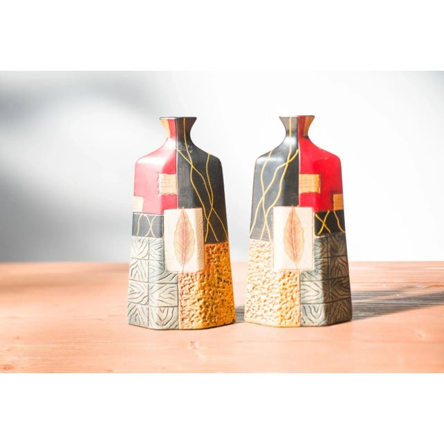 Terracotta Vases with Geometric and Textured Design, 1990s, Set of 2 For Sale - Image 10 of 10