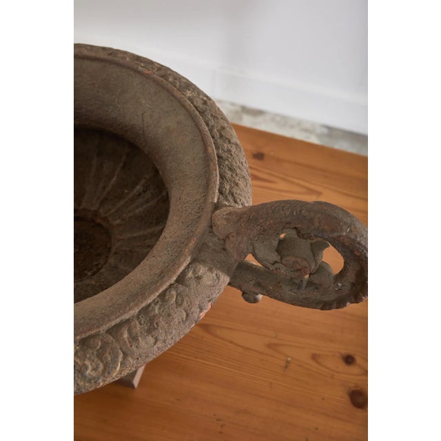 Pair of Diminutive English Cast Iron Urn Jardinaires For Sale - Image 11 of 13