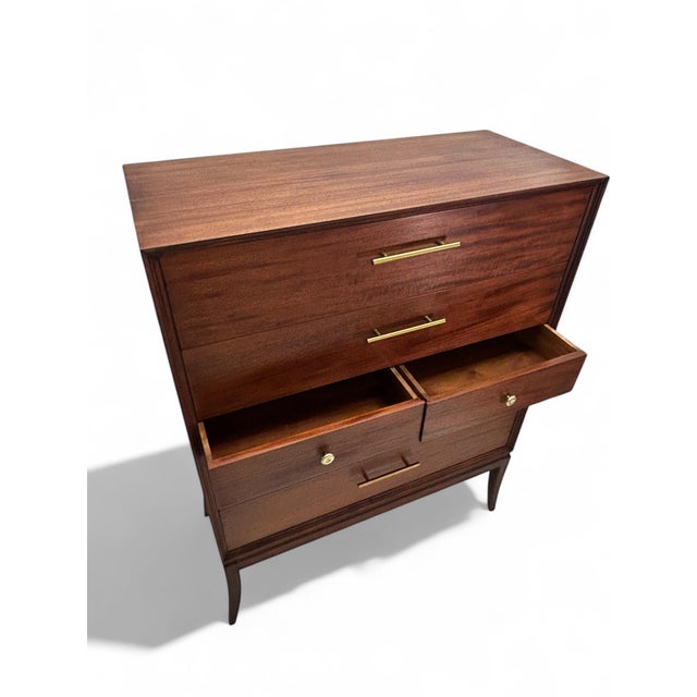 Mid-Century Modern Tommi Parzinger for Charak Modern, 6 Drawer Walnut Dresser With Solid Brass Pulls For Sale - Image 3 of 6