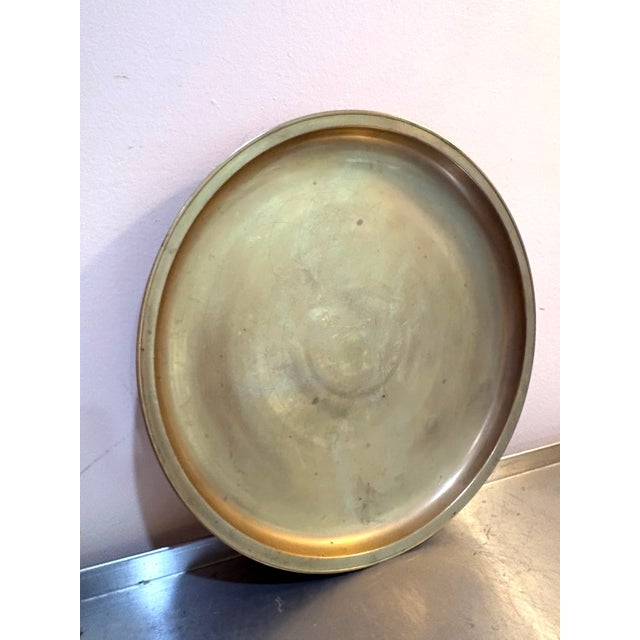 Hollywood Regency Etched Brass Crane Round Tray For Sale - Image 3 of 5