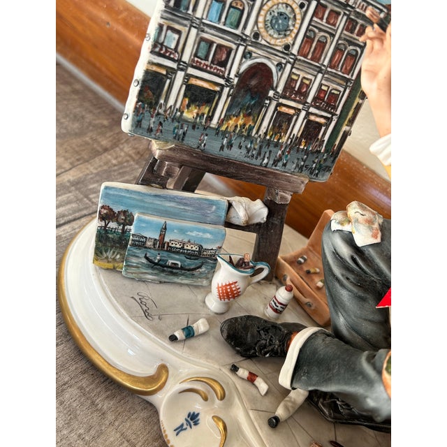 Vintage Signed Rori Capodimonte Figurine Painter at Easel Venice Torre Dell Orologio La Medea Italy Flawless With Tag For Sale - Image 4 of 11