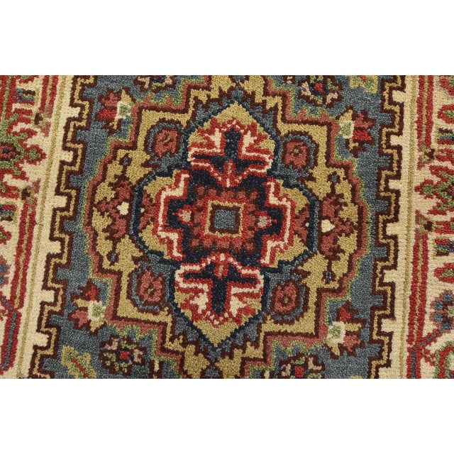 Heriz Runner 2’6” X 6’1” Blue Wool Tribal Hand-Knotted Oriental Rug For Sale In Philadelphia - Image 6 of 9