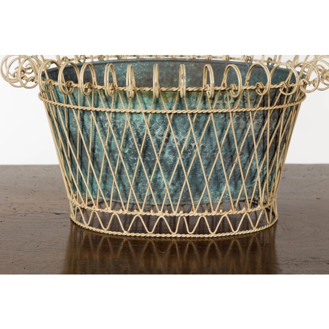 Rustic French Midcentury Oval Metal Cachepot with Scrolling Effects For Sale - Image 10 of 12