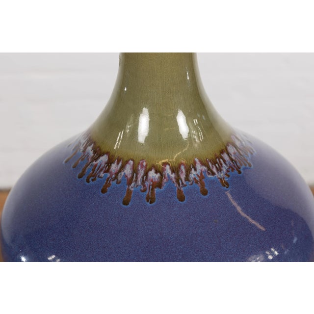 Purple Contemporary Purple & Green Ceramic Vase For Sale - Image 8 of 12