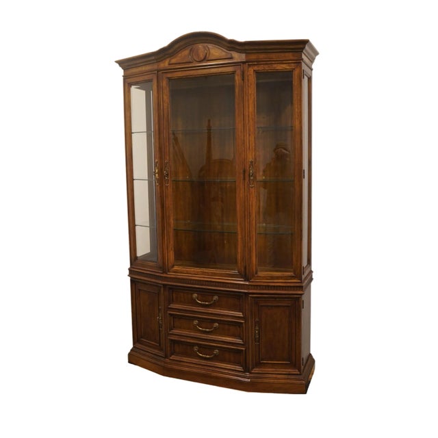 French Country Drexel Heritage Tyron Manor Collection Walnut Country French 48" Lighted Display China Cabinet 127-424 For Sale - Image 3 of 12