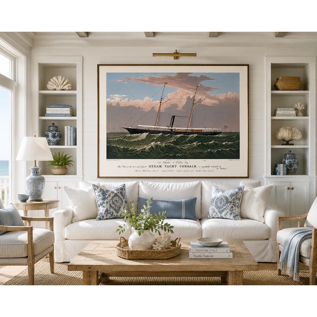 Paper Steam Yacht Corsair, Vintage Art Print Reproduction, 36" X 24" For Sale - Image 7 of 11