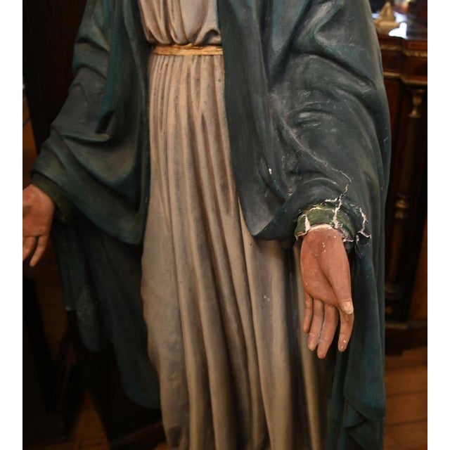 Lifesize Italian Mary and Joseph & Jesus Statues, 1920s, Plaster, Set of 2 For Sale - Image 16 of 18