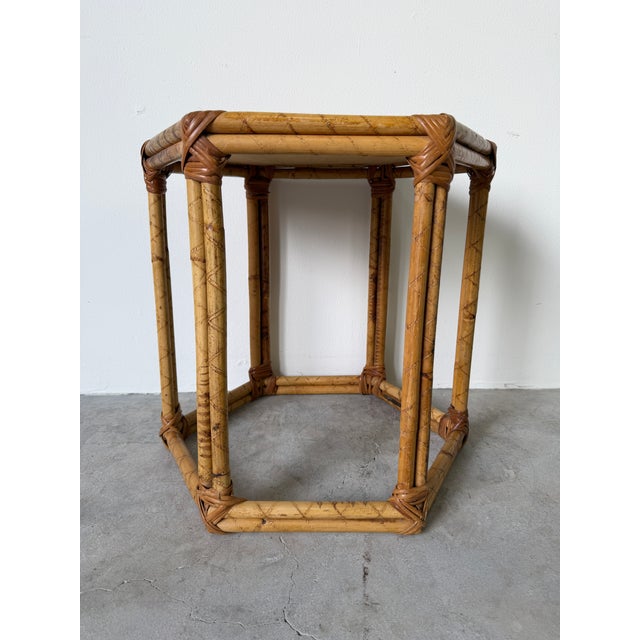 Vintage Bamboo & Rattan Hexagon Side Table For Sale - Image 4 of 13
