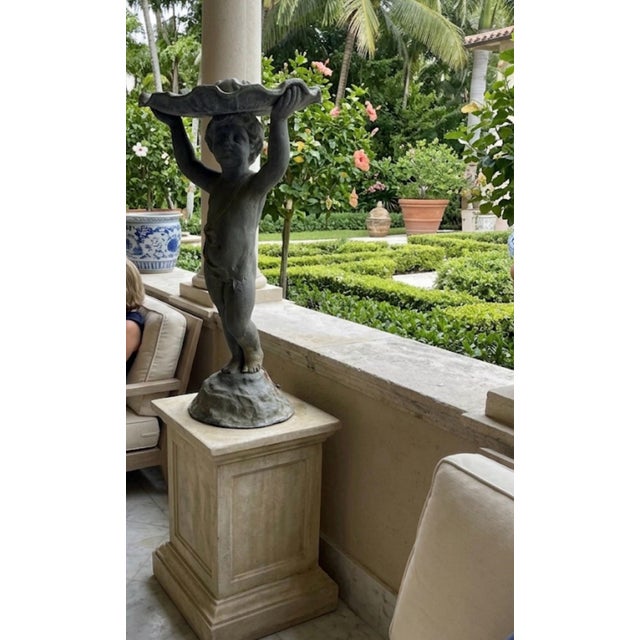 1980s Vintage Neoclassical Lead Putti Garden Birdbath & Fountain For Sale - Image 5 of 8