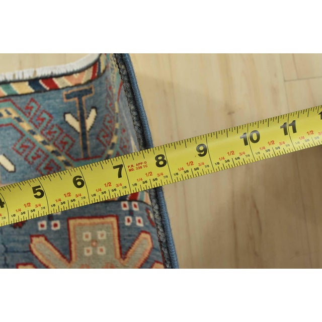 Kazak Runner 2’7” X 9’9” Blue Wool Tribal Hand-Knotted Oriental Rug For Sale - Image 11 of 13