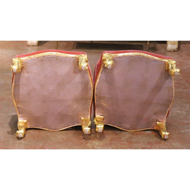 Pair of 19th Century French Louis XV Giltwood Stools With Velvet Cushions For Sale - Image 9 of 9