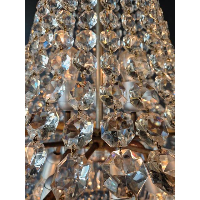 Brass Antique French Empire Crystal Basket Chandelier Brass and Cut Crystal Closed For Sale - Image 8 of 9