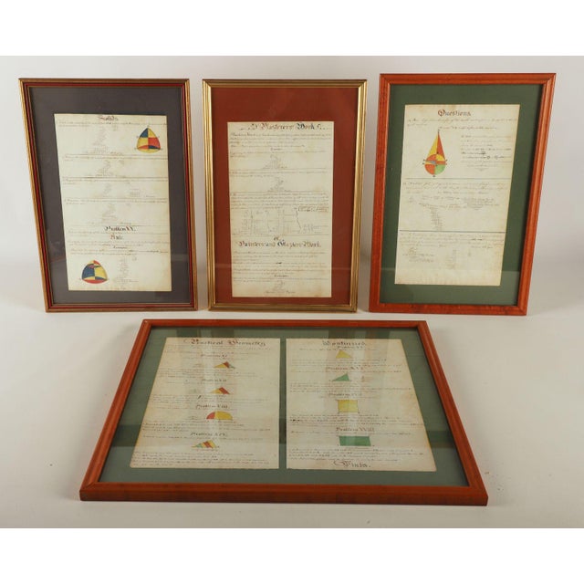 American Early 20th Century Framed and Illuminated Geometry Equations in Ink and Watercolor - Set of 9 For Sale - Image 3 of 7