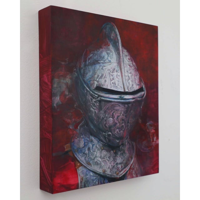 Figurative Ceremonial by Elena Burykina | Oil on Panel Portrait of an ornate knight's helmet For Sale - Image 3 of 5