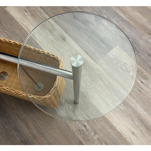 Chrome Andrea Branzi for Zanotta, "Potto" Chrome Wicker Side Table Magazine Holder Rack For Sale - Image 8 of 8
