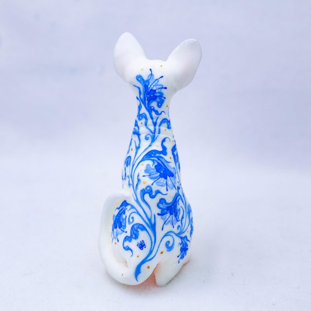 Early 21st Century Porcelain Pattern Sphynx 2 by Nana Williams | Resin cast, Acrylic Gouache Sphynx cat sculpture. For Sale - Image 5 of 5